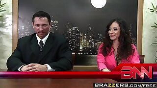 Brazzers - Big Tits at Work -  Fuck The News scene starring Ariella Ferrera, Nikki Sexx with an increment of John Str